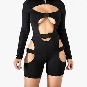 Spandex buckle rave romper